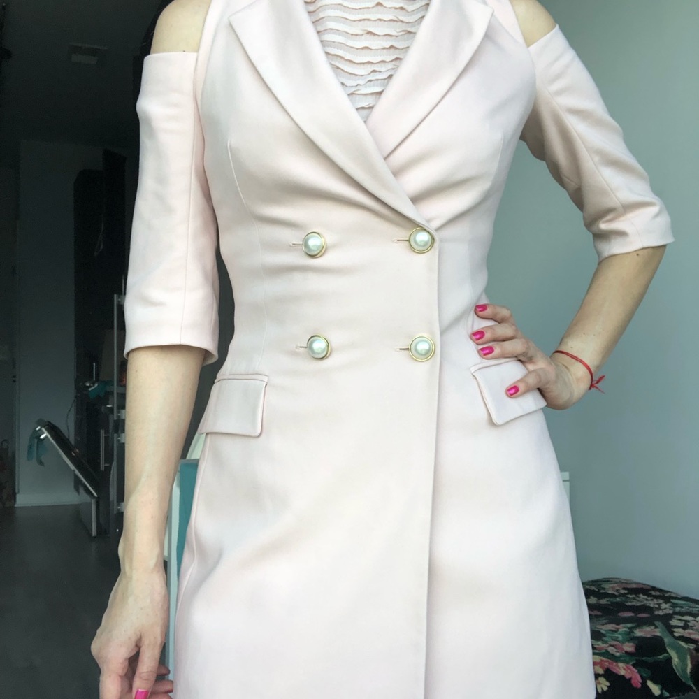 Zara Cold Shoulder Blazer With Faux Pearl Buttons - Picture 13 of 16